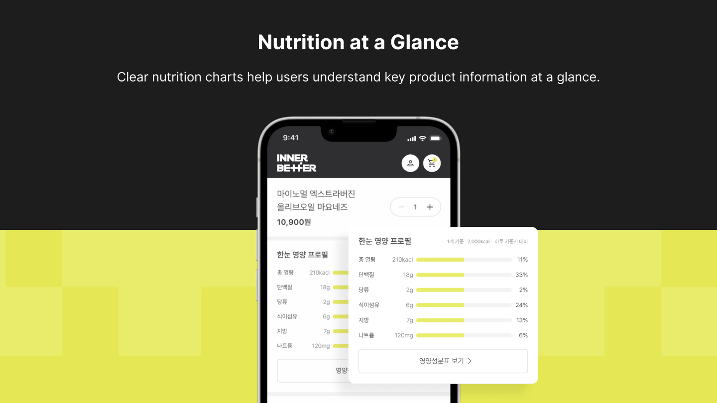 Inner Better commerce and ordering screen